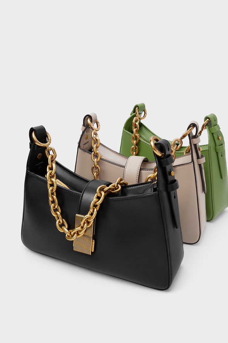 charles&keith秋冬ck2-20781463包包女包重塑链条腋下包 black黑色 m