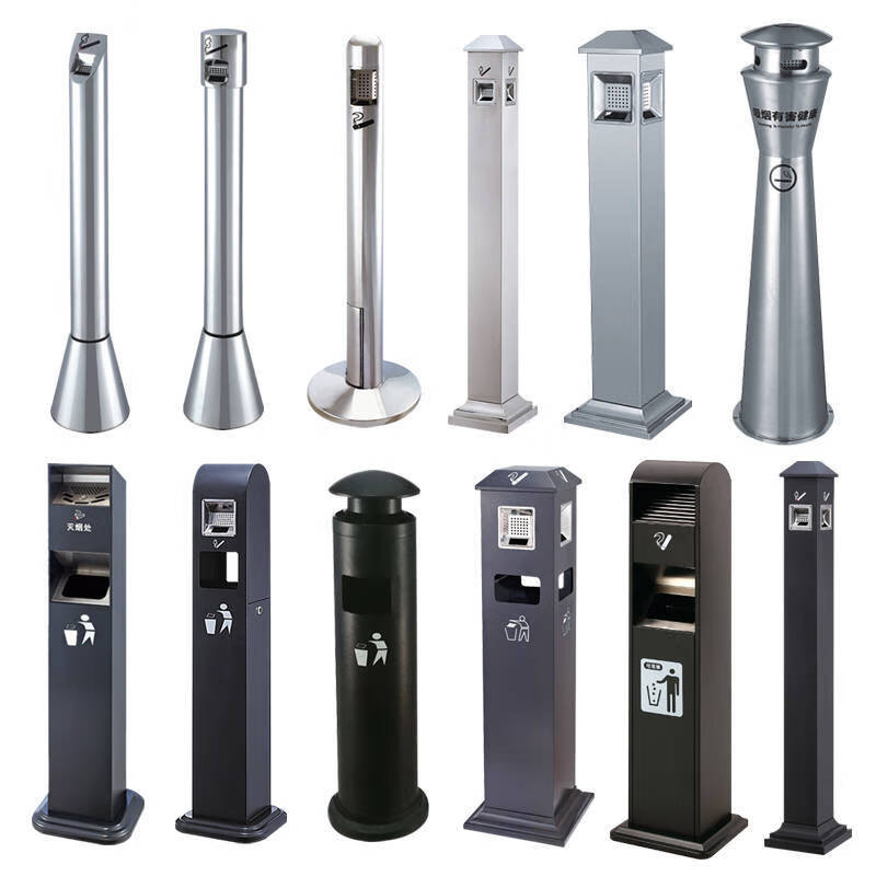 酒店烟头灭烟桶不锈钢烟灰柱座地烟灰桶吸烟筒烟蒂柱方形129d砂钢椭圆