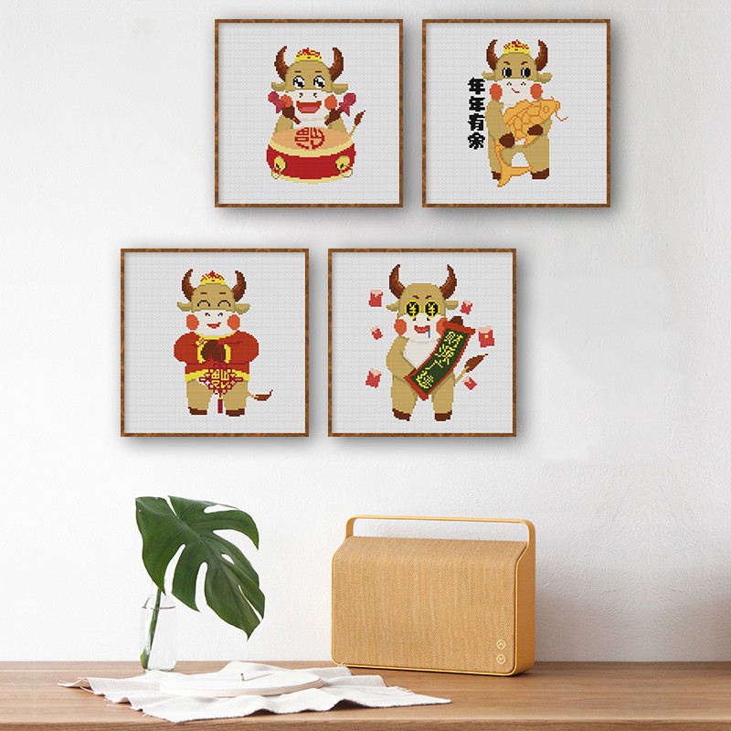 福牛十字绣牛年大吉客厅小幅卡通动物系列福牛财源广进diy刺绣自己绣