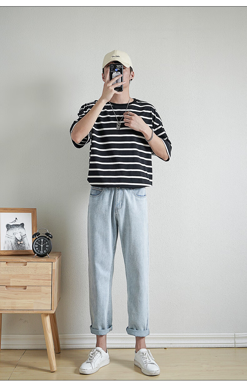 森马轻熟风短袖t恤2021夏季男装一套搭配痞帅气韩版潮流ins牛仔裤套装