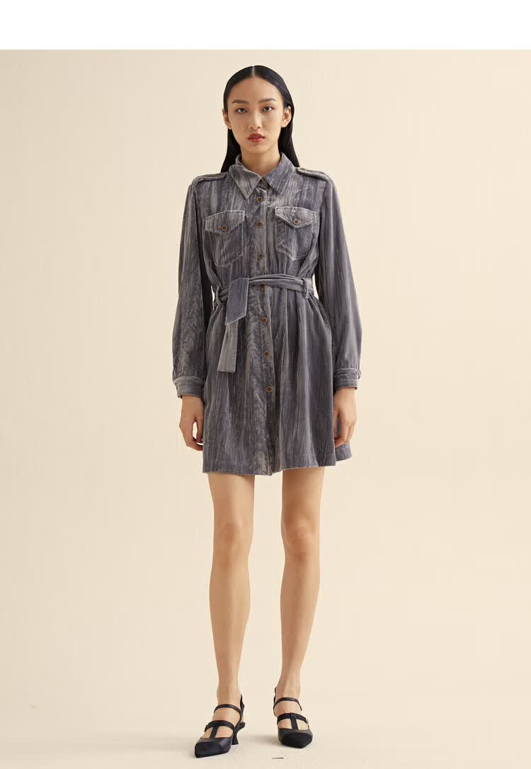女装 连衣裙 谜底 miidii/谜底21春新品质感丝绒压花复古个性收腰