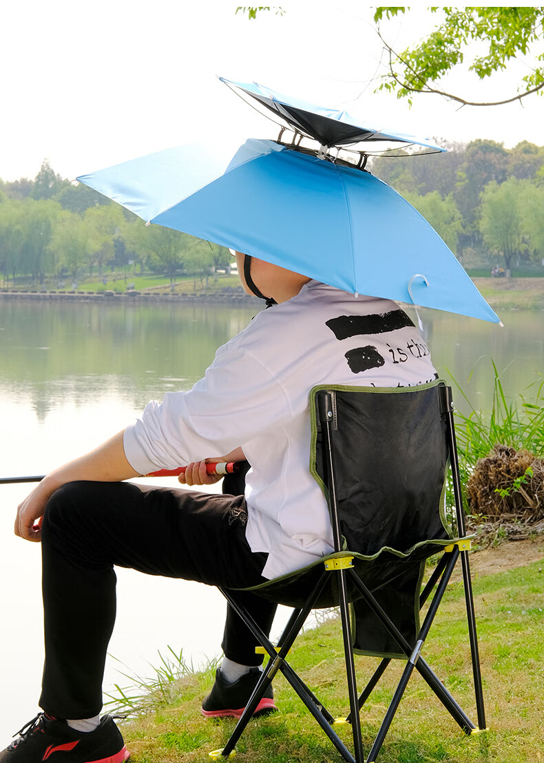 双层防风防雨钓鱼伞帽头戴雨伞防晒折叠头顶雨伞帽户外遮阳垂钓95cm二