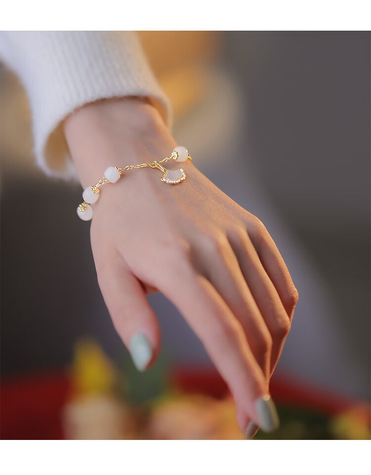 fanci范琦手链fanci范琦925纯银和田玉银杏叶手链女生夏ins小众设计