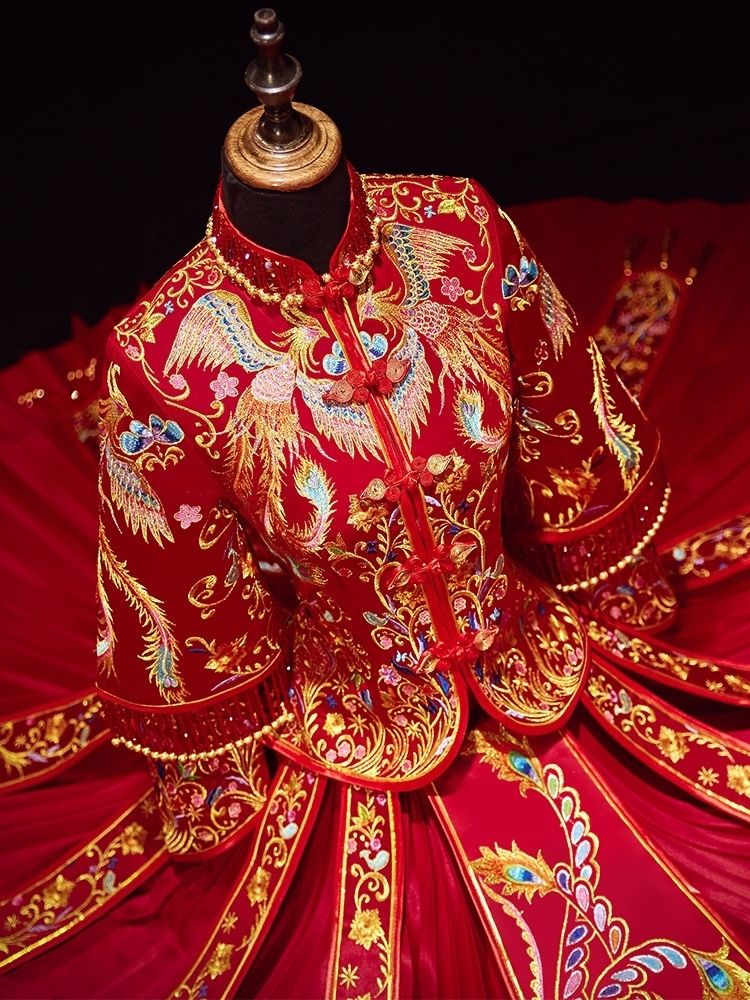 秀禾服新娘2021新款结婚秀禾中式婚纱礼服古装婚服凤冠霞帔嫁衣女龙凤