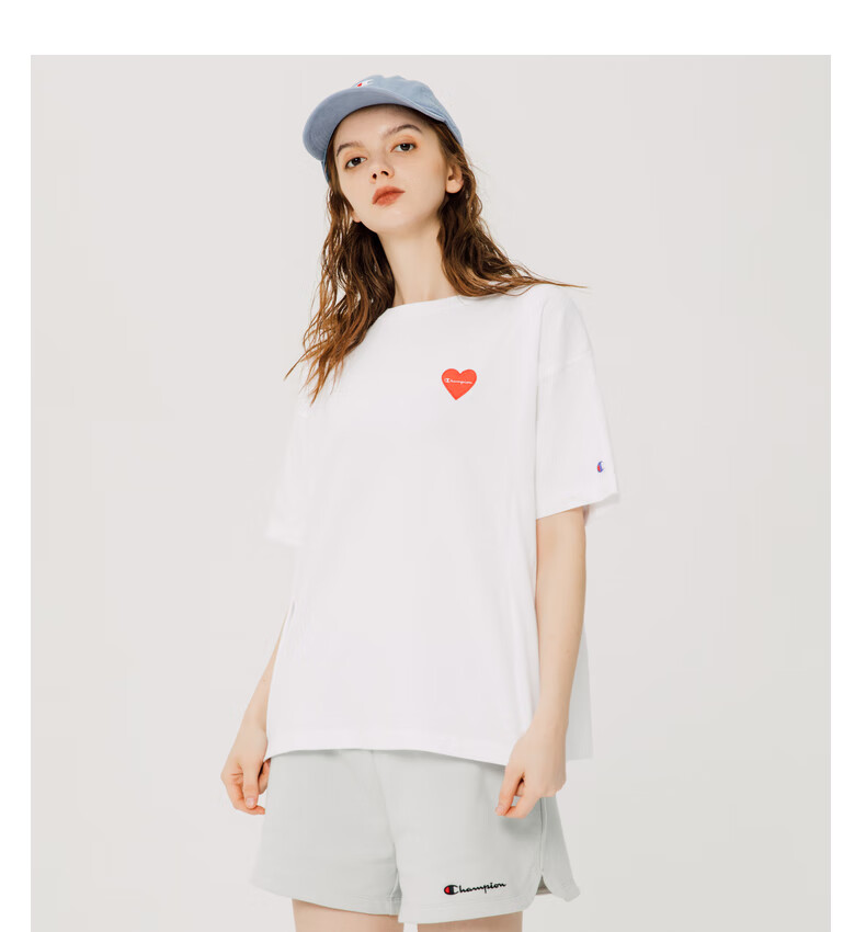 champion2021春夏新款爱心logo刺绣宽松圆领t恤冠军短袖女 浅灰色 l