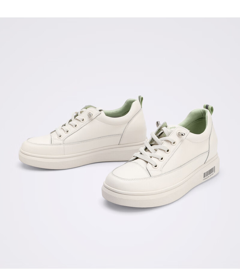 索兰女鞋2021春款 潮流款拼色弹性系带厚底内增高休闲鞋21ax15202