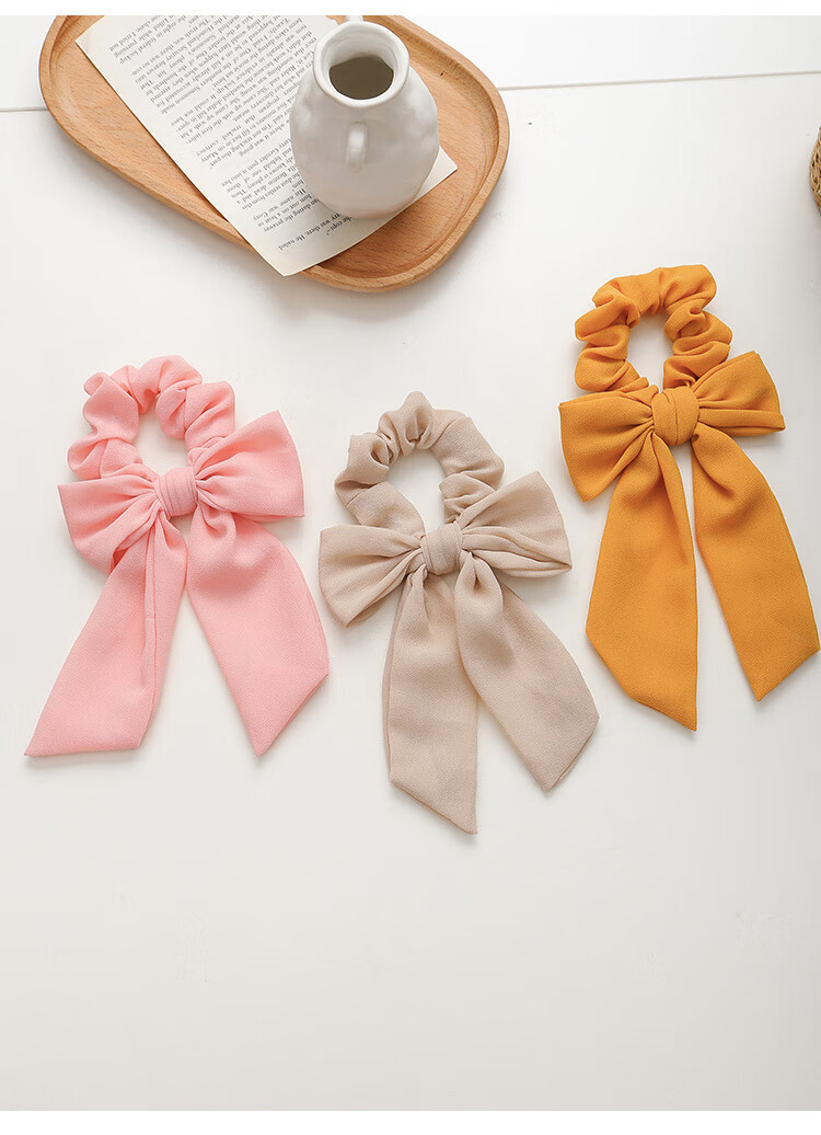 韩版少女头绳飘带马尾仙雪纺皮筋女扎头大肠圈网红蝴蝶结绳藕紫色