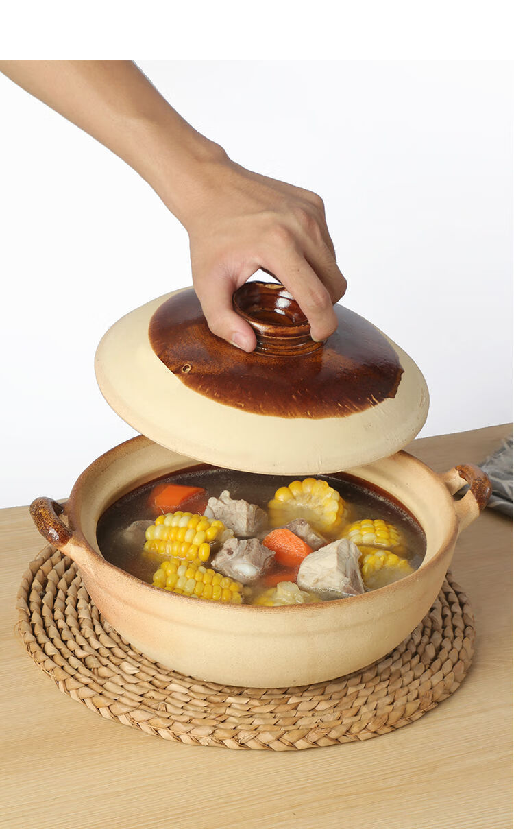 竹遇传统粗陶煲仔饭专用土砂锅家用单柄小沙煲带手柄小号广东老式浅瓦