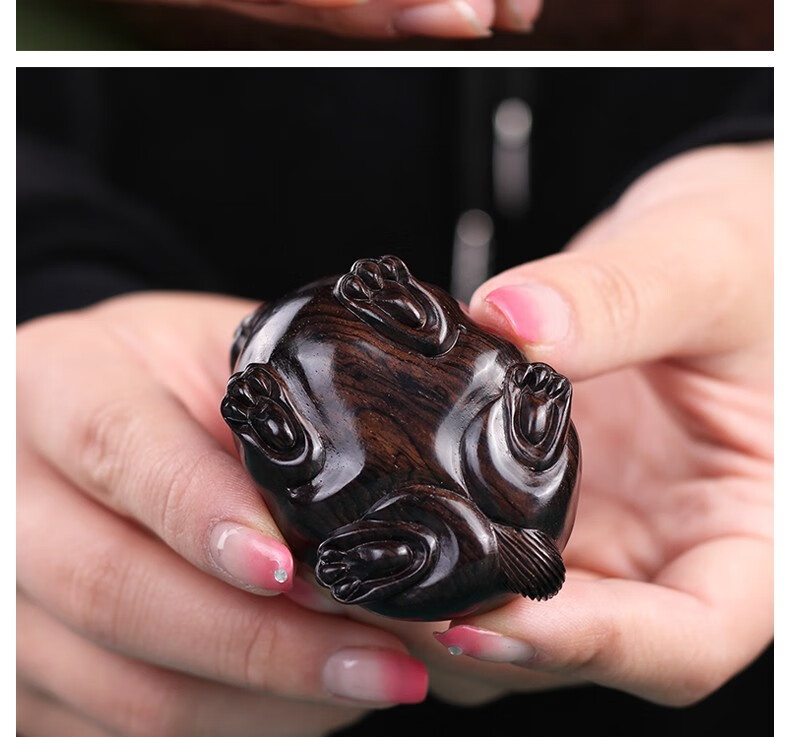 爱优美黑檀木质十二生肖兔子手把件属相工艺品文玩木雕小摆件黑檀玉兔