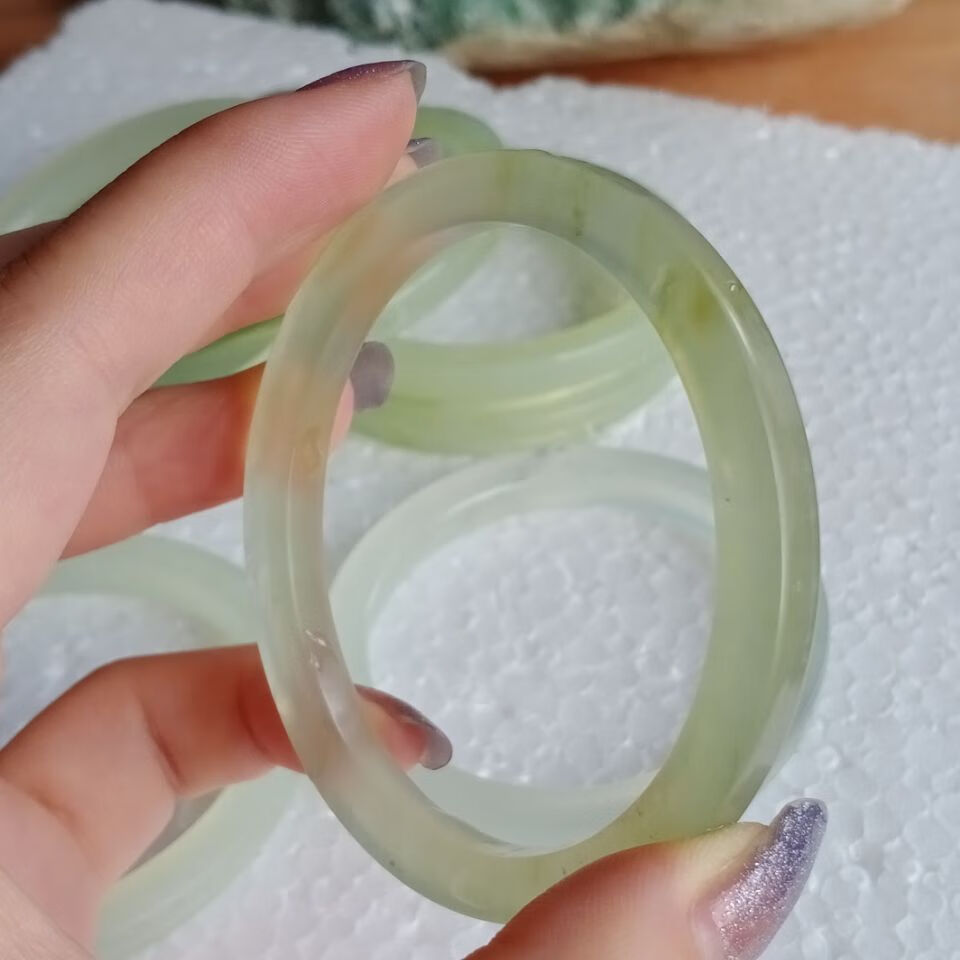 高瑞品质天然岫玉手镯冰透椭圆形手镯贵妃镯方条玉手镯细条镯子女送礼