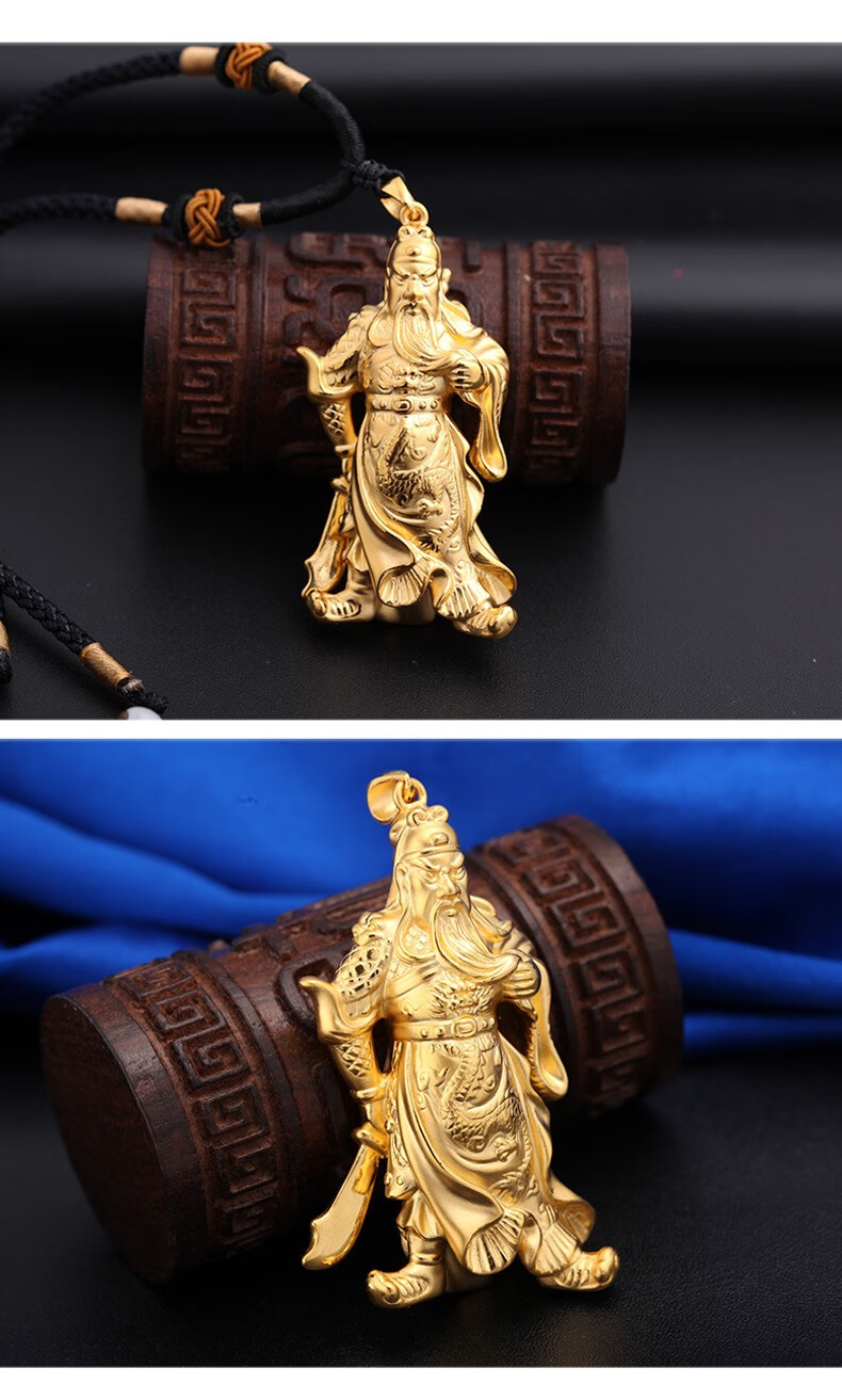 六福典雅珠宝 3d硬金关羽武财神 黄金吊坠男款3d硬金关羽武财神项坠