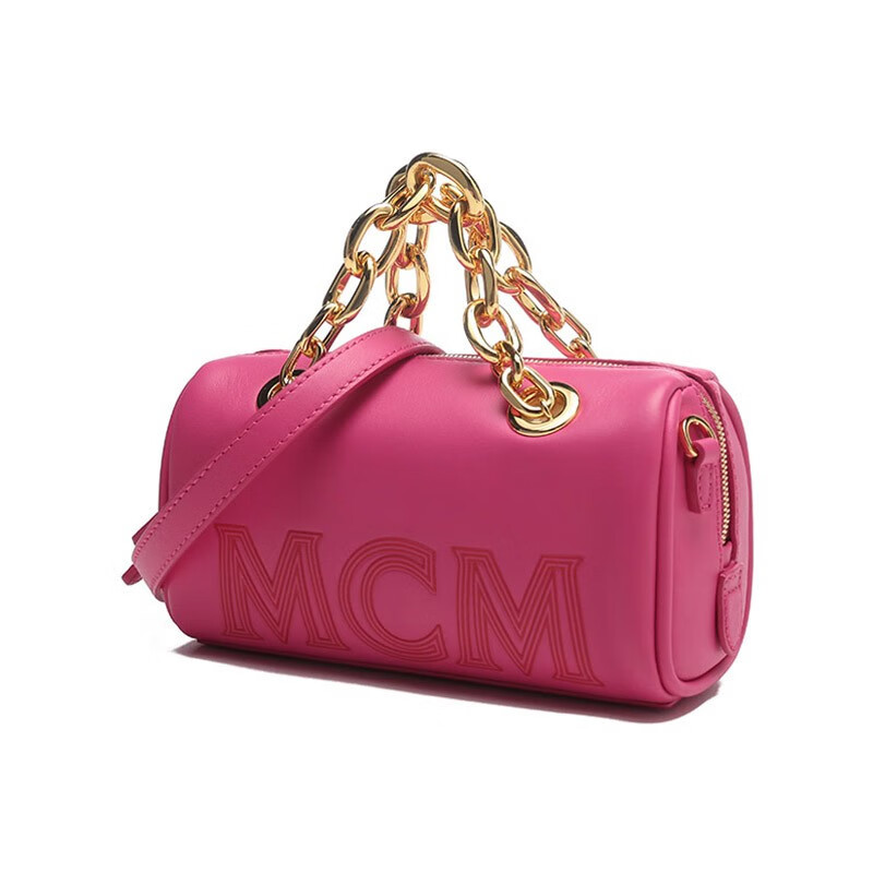 mcm 手提包女士压花logo皮革链条手提单肩斜挎包波士顿包迷你款送女友