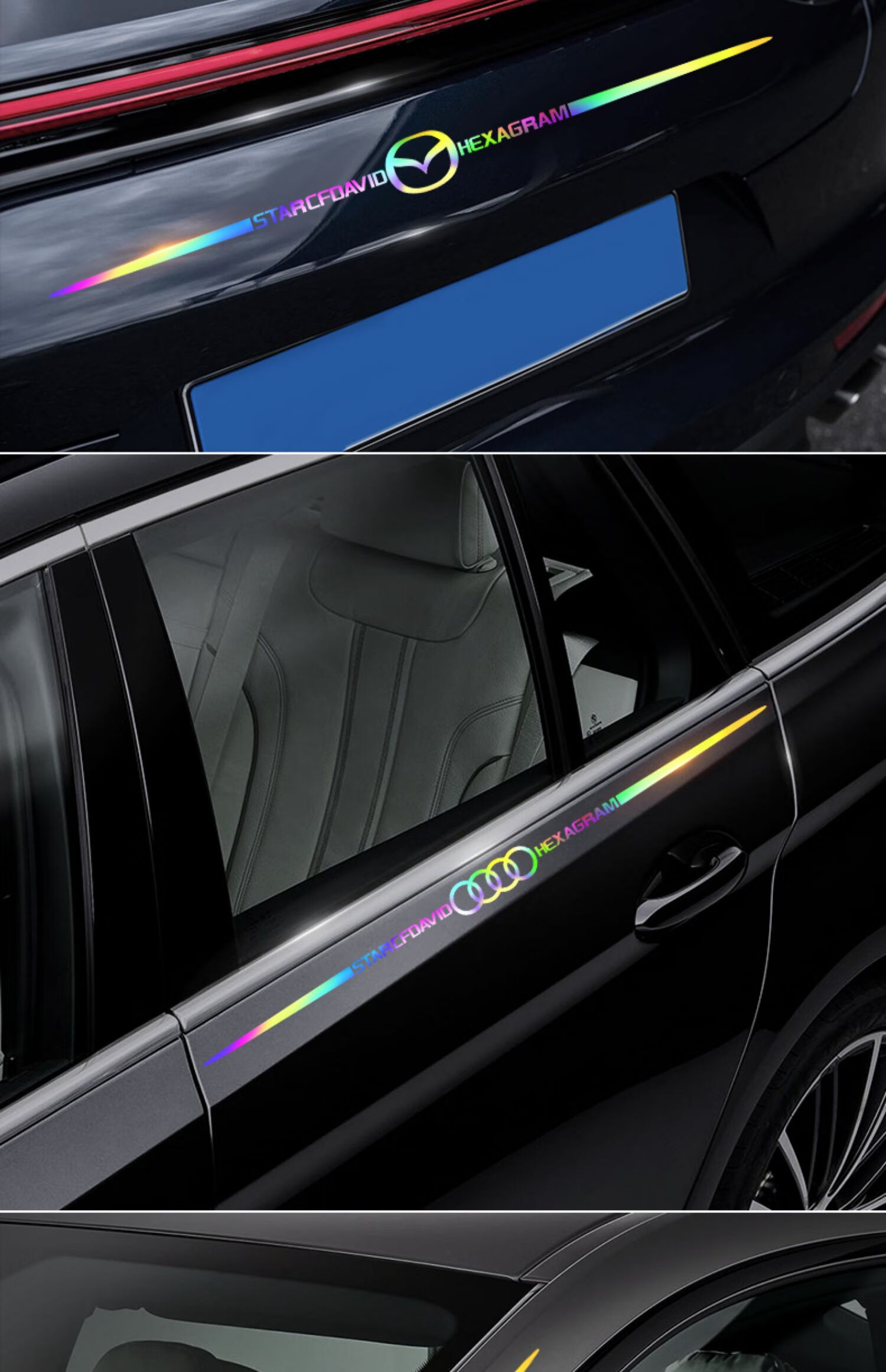 创意遮挡文字外观车身改装饰用品反光贴 七彩镭射60cm(现代)【图片