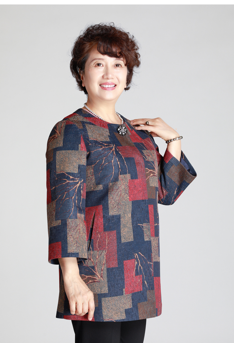 老美华中老年春秋女装圆领大花气质飞袖外套夹克黑色xl