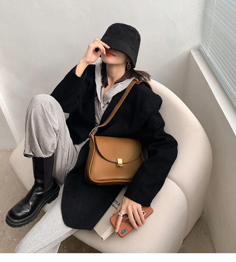 复古腋下包女包单肩包斜挎大包包女潮大容量 酒酿美式黑