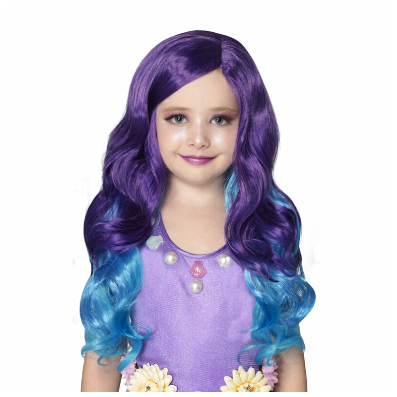 圣诞万圣节学校幼儿园演出女童cosplay渐变色美人鱼表演儿童假发女童