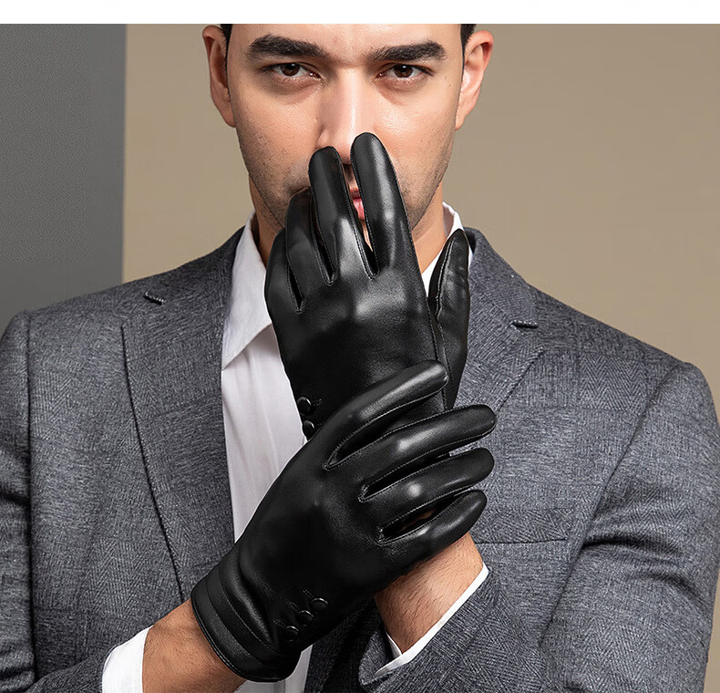 真皮手套男秋冬季加绒加厚保暖开车骑行触屏商务头层羊皮手套防风黑色