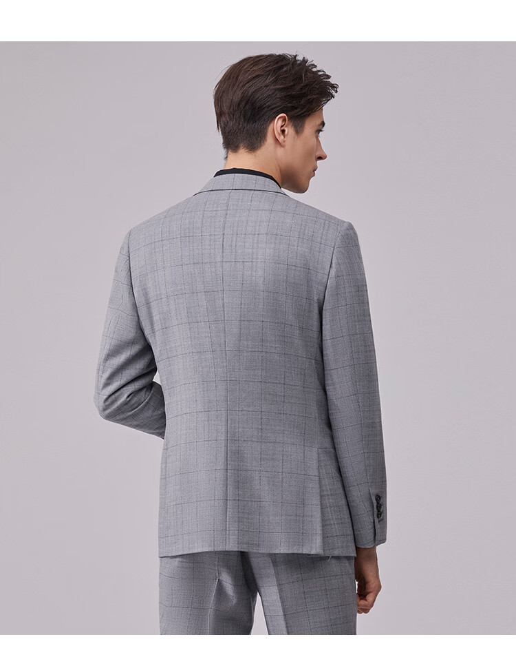 迪柯尼21商场同款格纹浅灰色西服外套男羊毛西装休闲正装新郎伴郎 灰