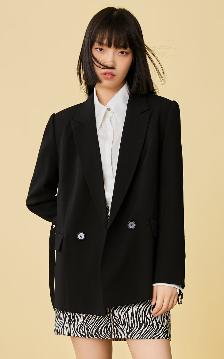 only2021冬季新款时尚简约通勤风纯色气质西装外套女121308046a07油灰