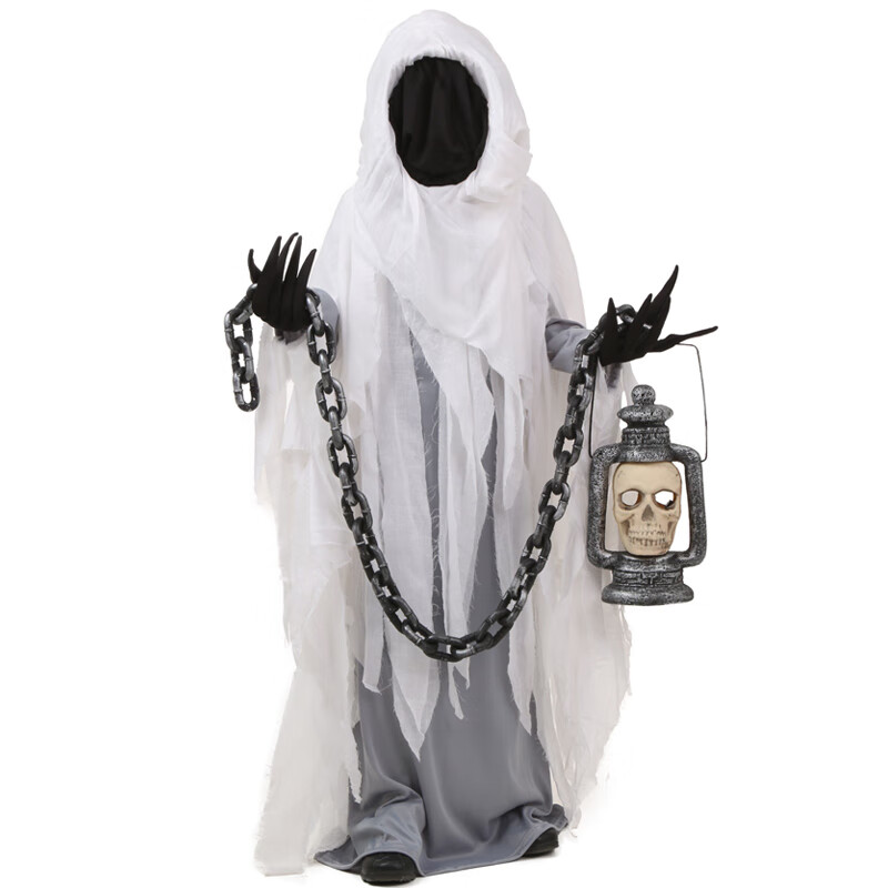 骷髅鬼服恐怖服饰成人装扮幽灵亲子衣服 儿童亡灵引路使者l号【图片