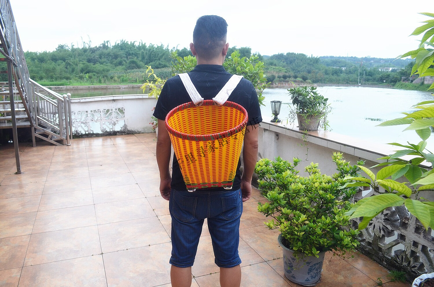 喜嘉华 塑料藤编背篓竹编背篼农家用成人买菜塑料大号背筐手工编织背