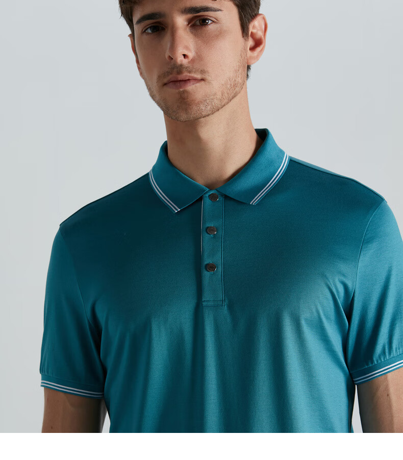 劲霸男装短袖高档t恤2021新款时尚简约气质撞色男士上衣btkd2505深兰