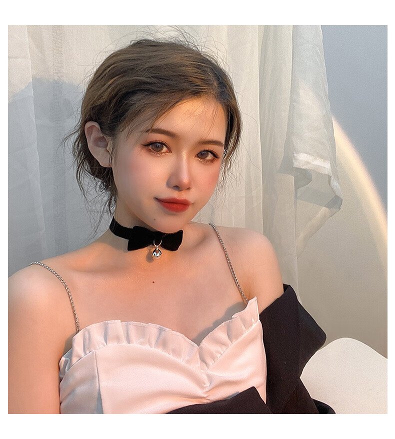 禾佰畅 圣诞铃铛项圈项链女脖子锁骨链红色脖圈蝴蝶结choker小吊坠