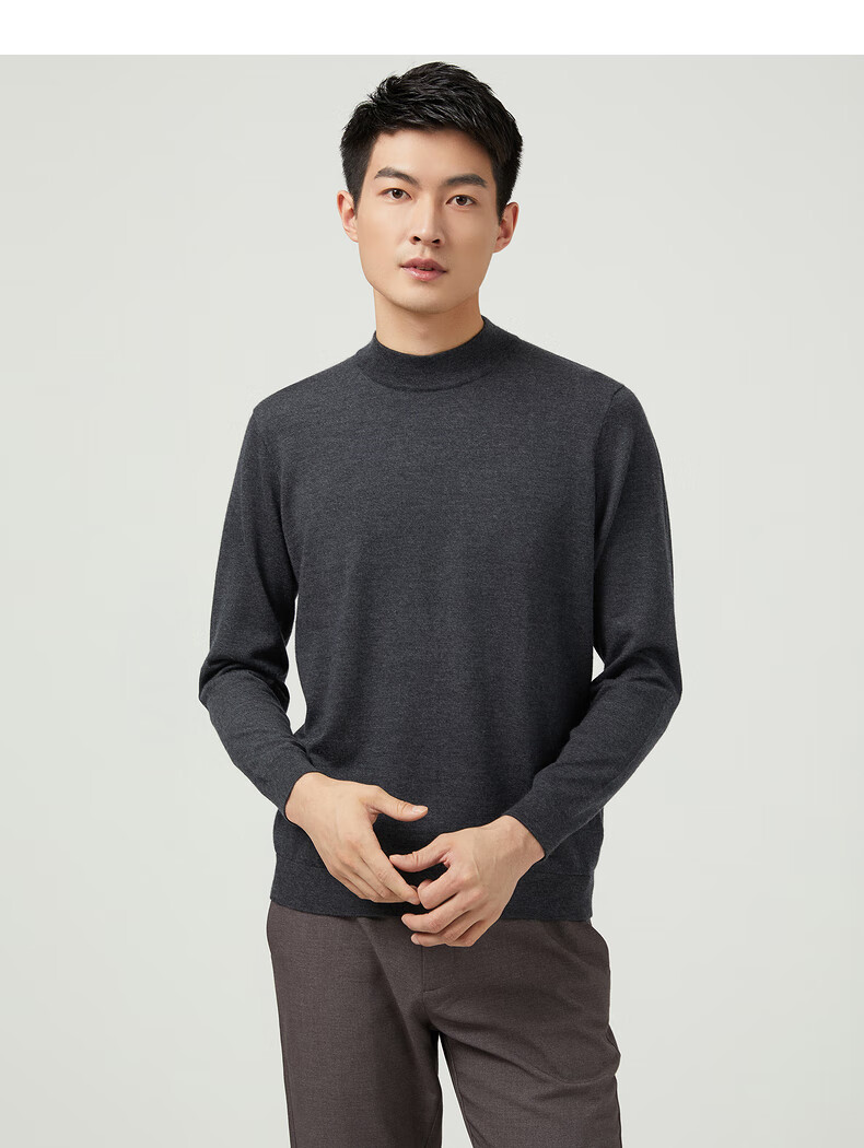 鄂尔多斯1980男装山羊绒圆领装饰虚提加厚羊绒衫男 藏蓝 175/96a/l