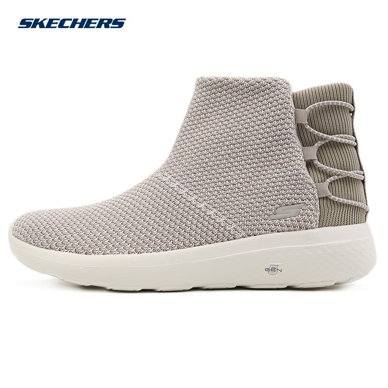 skechers斯凯奇女鞋绒里棉鞋短靴编织毛里一脚蹬保暖休闲鞋14617灰
