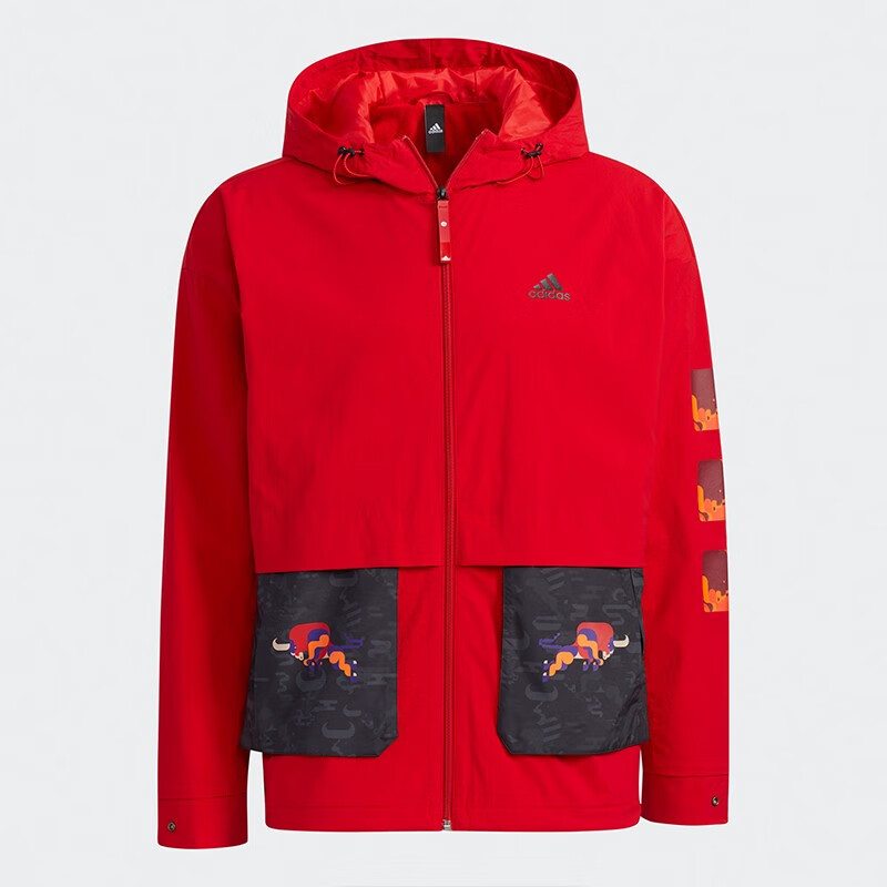 adidas阿迪达斯男装21春季cny牛年新年款加绒保暖连帽运动夹克外套gp