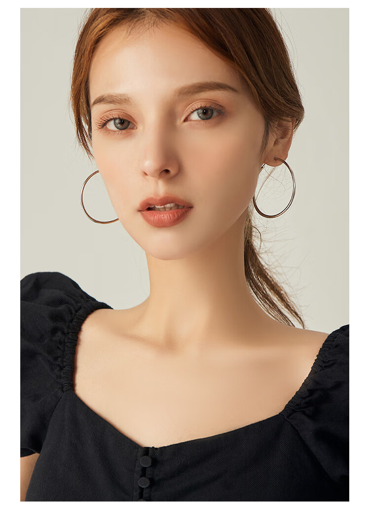 lnieer银耳环长款女925银大耳圈圆圈耳环女通体银韩国素圈网红欧美