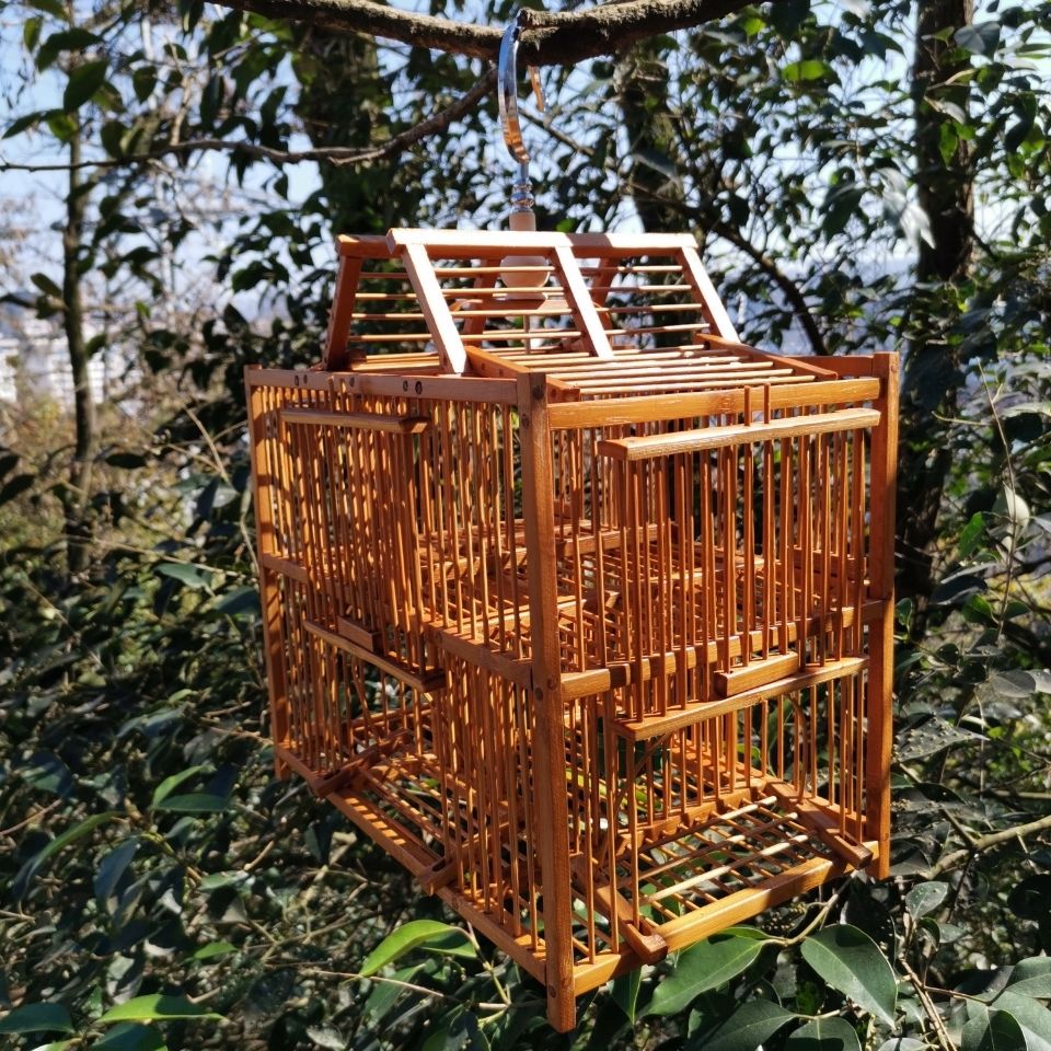贵州黄豆腾鸟笼老竹五门泡油长32宽21高26丝距1公分绣眼鸟笼双丝泡油