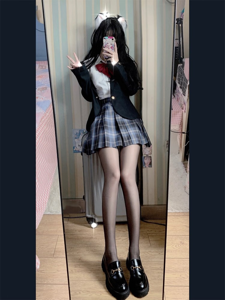 黑丝学姐jk制服裙正版套装秋冬日系现货原创百褶格裙高腰半身裙女 棕