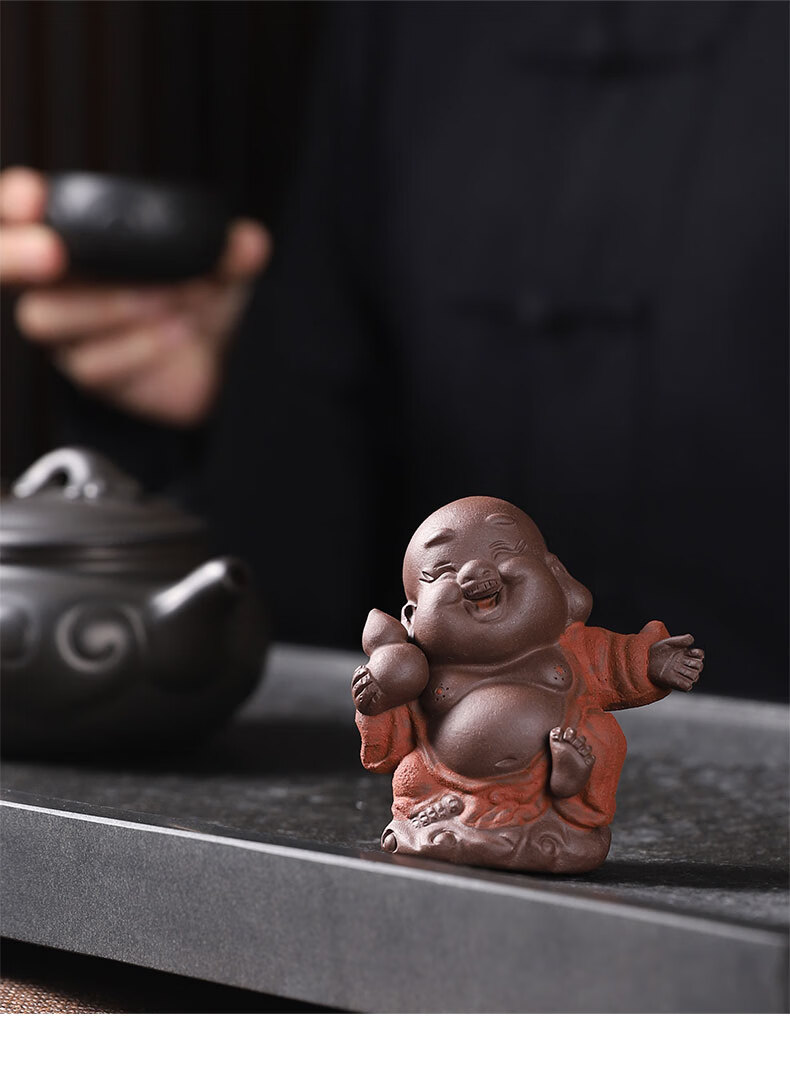弥勒佛茶宠宜兴紫砂招财摆件创意茶台禅意嘻哈佛茶道配件茶桌装饰sn