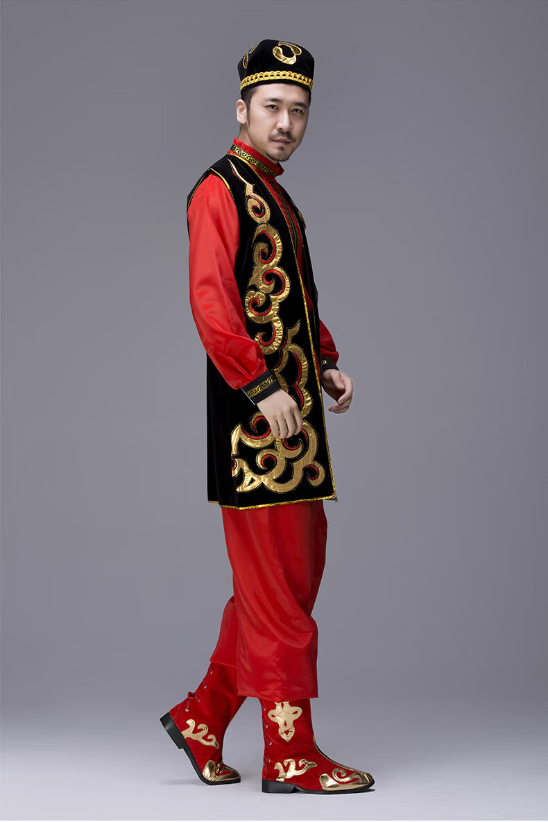维吾尔族服装男士新疆舞蹈服男舞蹈演出服装少数民族演出服哈萨克服饰