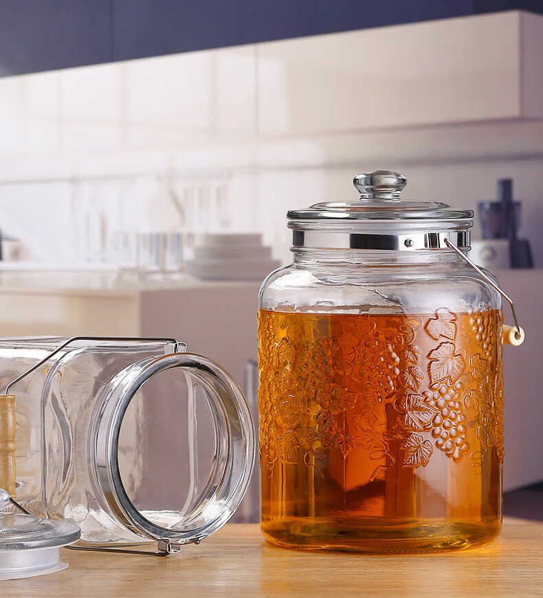 真之靓玻璃油罐带龙头家用厨房装花生油桶加厚密封罐10斤15斤大容量储