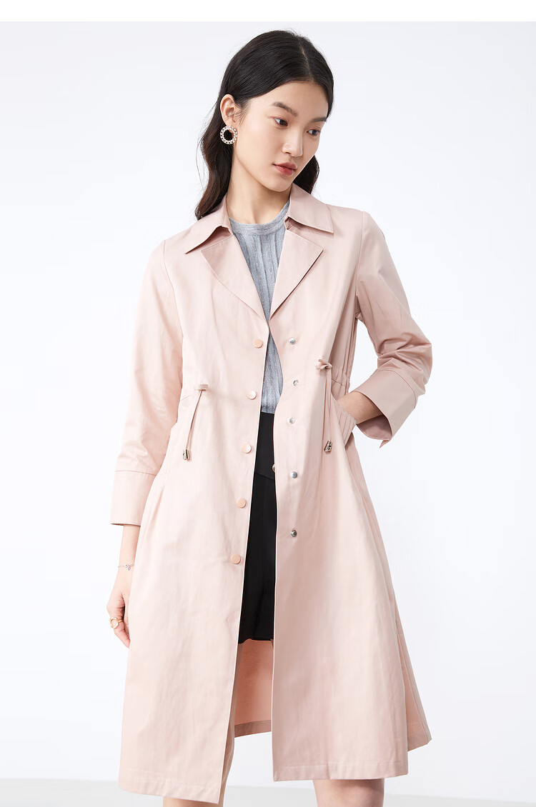 yiner音儿女装2021秋季新款长款风衣外套粉色36