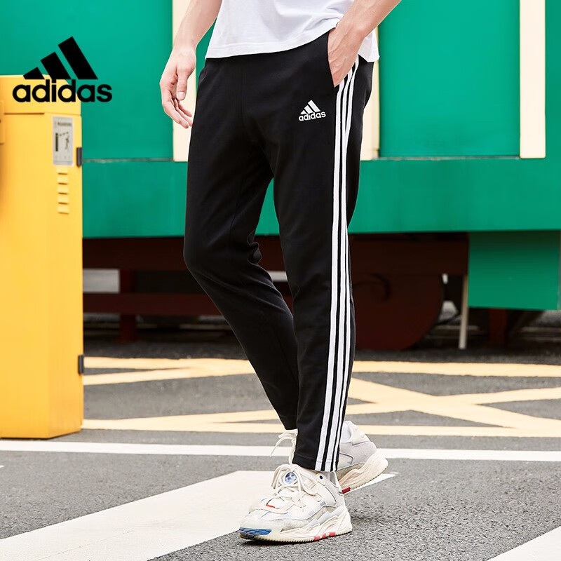 adidas Essentials Single Jersey Tapered Open Hem 3-Stripes Pants - Black |  GK8995 | adidas US