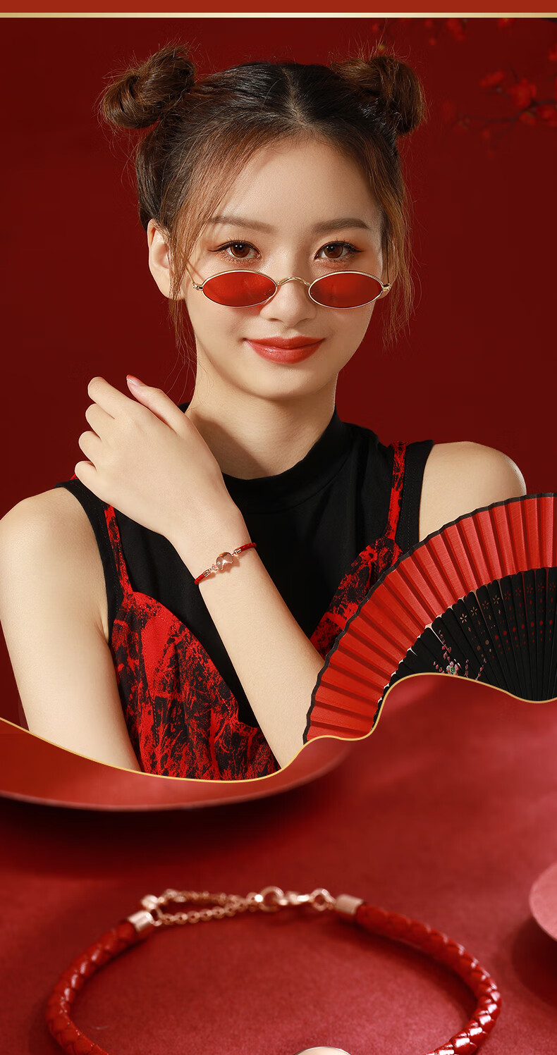 瑞象通财手链红绳手绳纯银大象手绳复古情侣款一对小象简约潮皮绳送