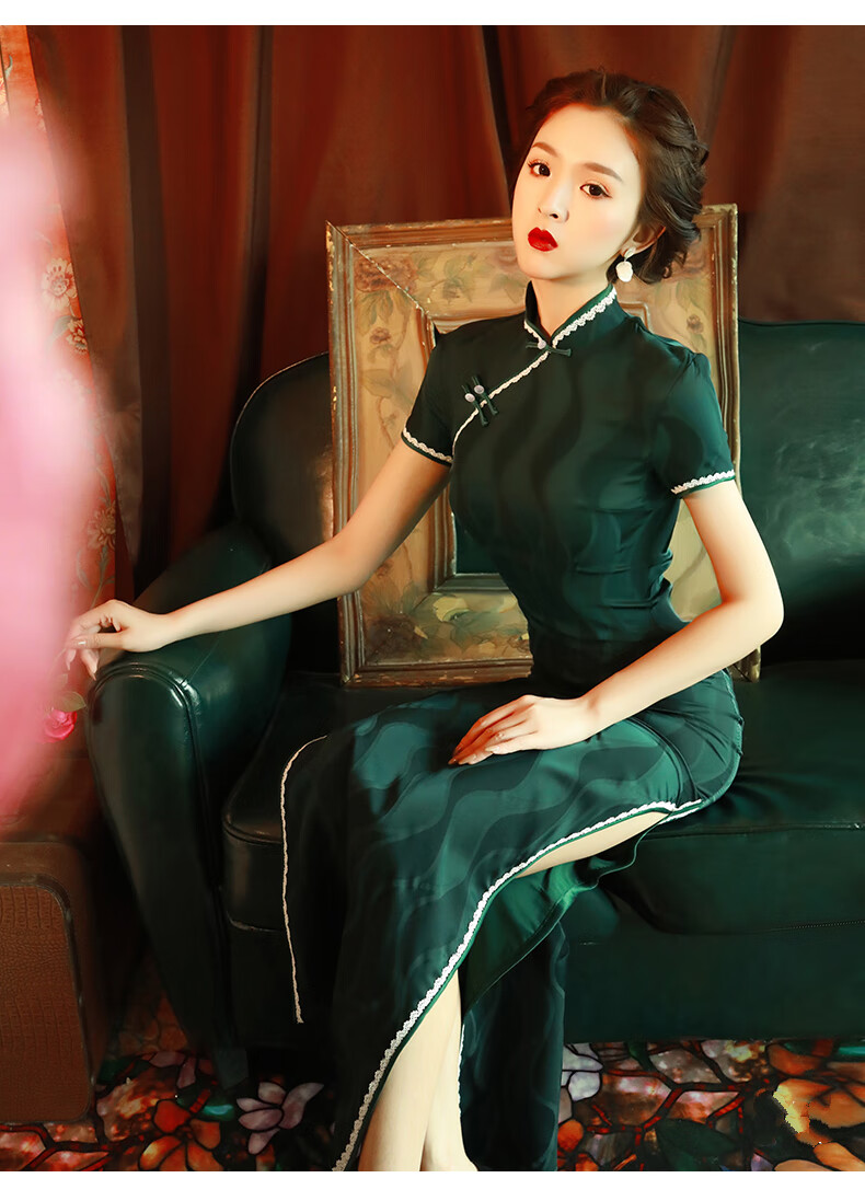 mlcriyg旗袍女品牌高端女装传统老上海旗袍裙长款蚀骨优雅年轻款少女