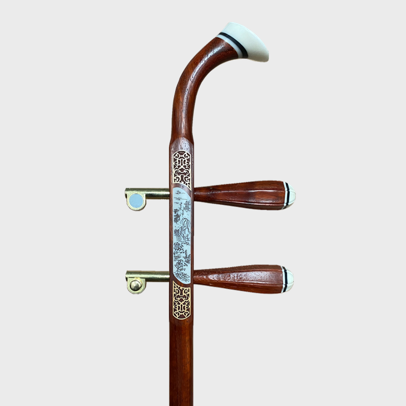 黑檀弯头二胡杆红花梨红檀紫檀越胡琴杆骨雕银丝浮雕胡琴配件带轴古夷