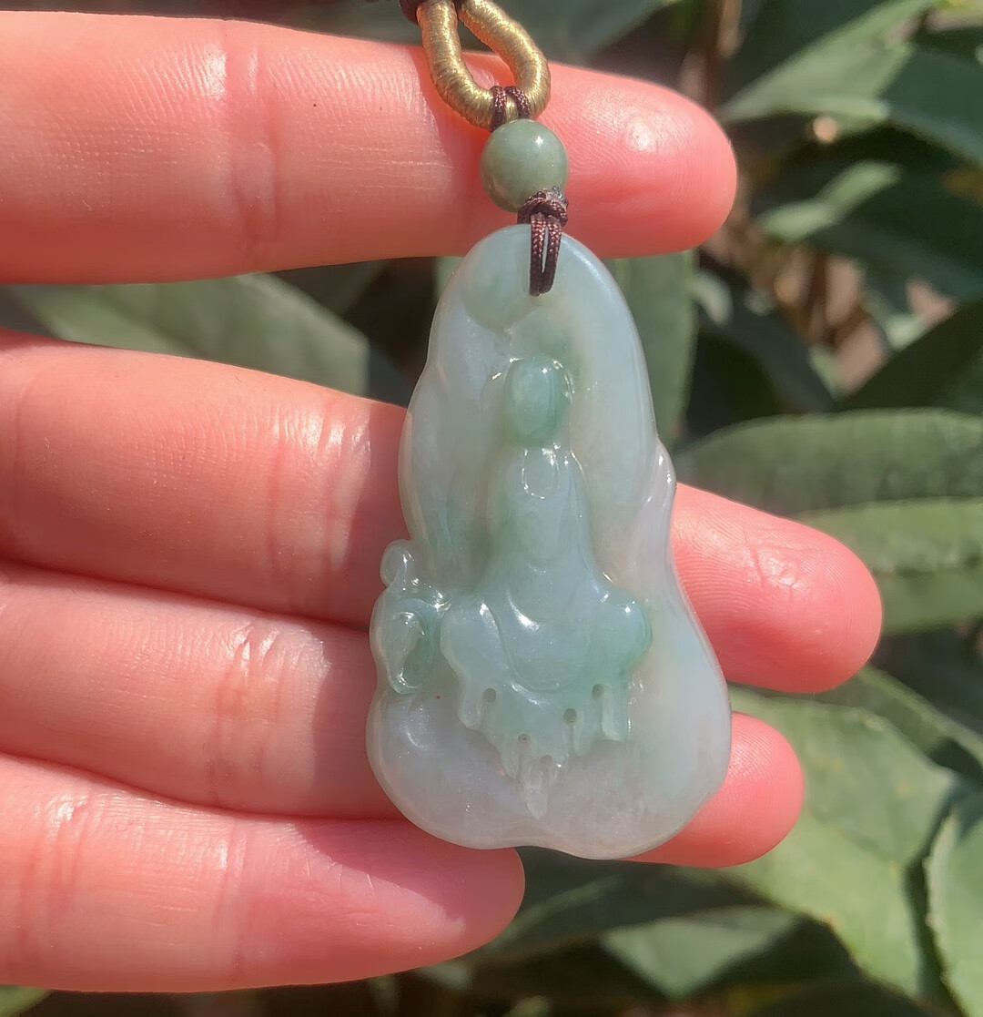 kk宝钰天然缅甸翡翠糯冰种浅绿无相佛悟道吊坠挂件证书新