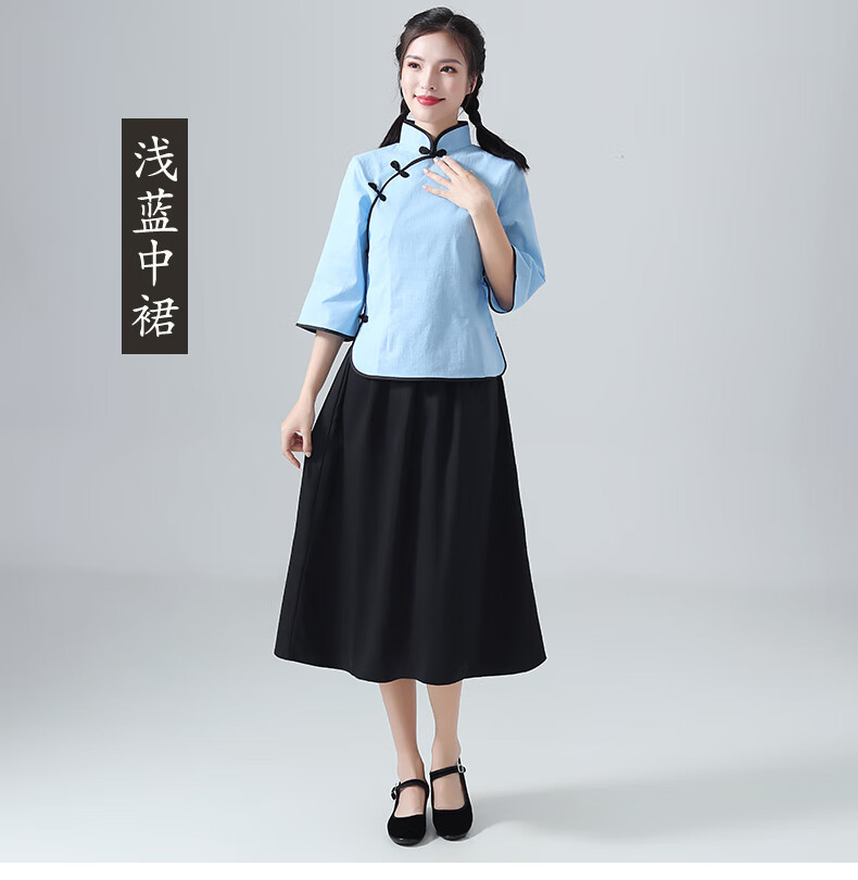 民国学生装女复古毕业班服五四青年装中山装合唱演出服民国风女装班服