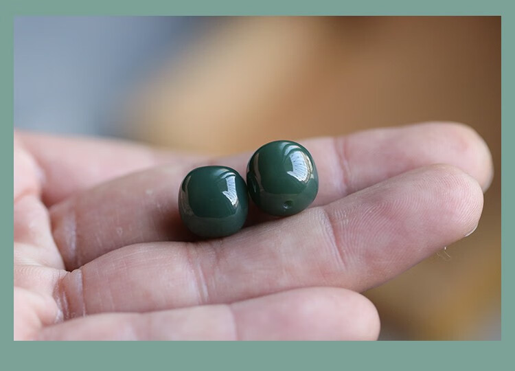 珠缘景翠天然和田玉一细青玉老型珠散珠子单颗玉石桶珠手链手串配珠