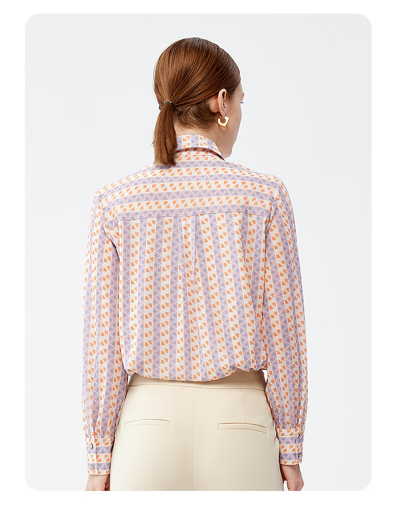 jz玖姿几何撞色休闲条纹衬衫2022春季新款女时尚通勤亮丝上衣花橙黄l