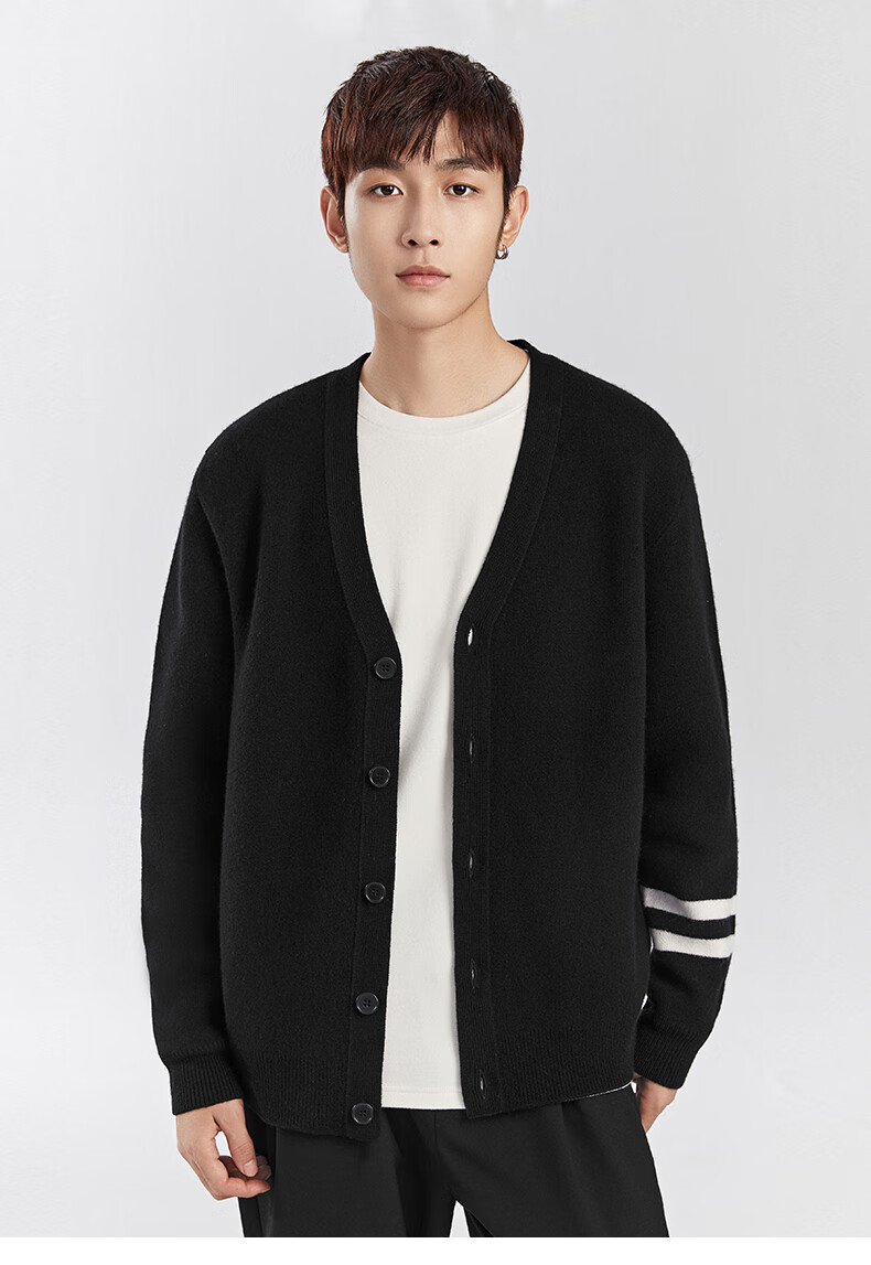 太平鸟男装冬季新款毛开衫男羊毛衫韩版潮流针织衫休闲毛衣灰色微阔m