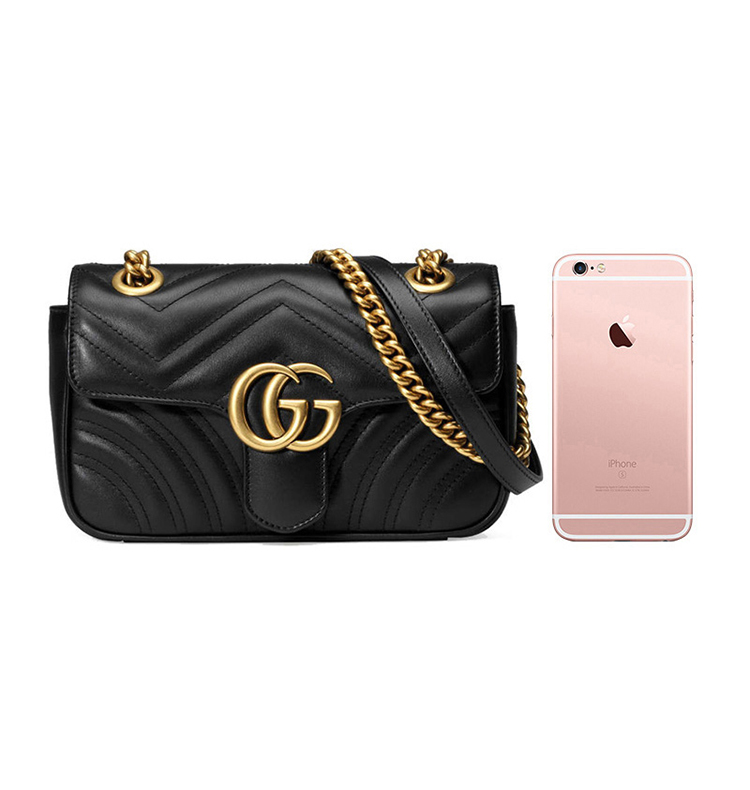 节日礼物gucci古驰女包ggmarmont系列中号牛皮链条单肩包双g古琦斜