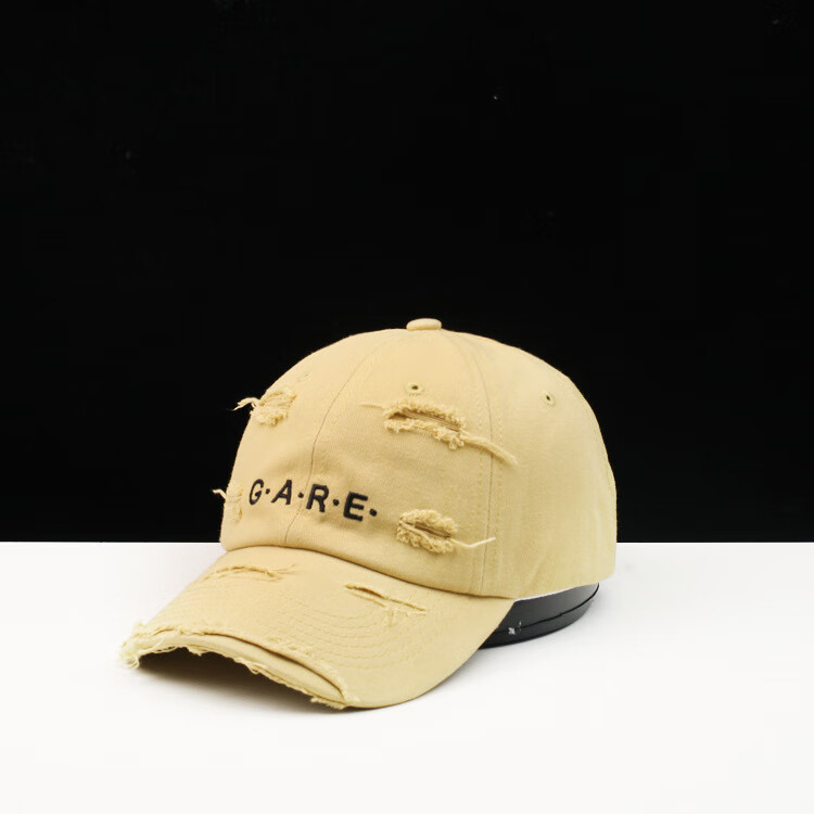 遮阳棒球帽青少年毛边磨破防晒鸭舌帽子轻奢原创 gare破洞棒球帽黄色