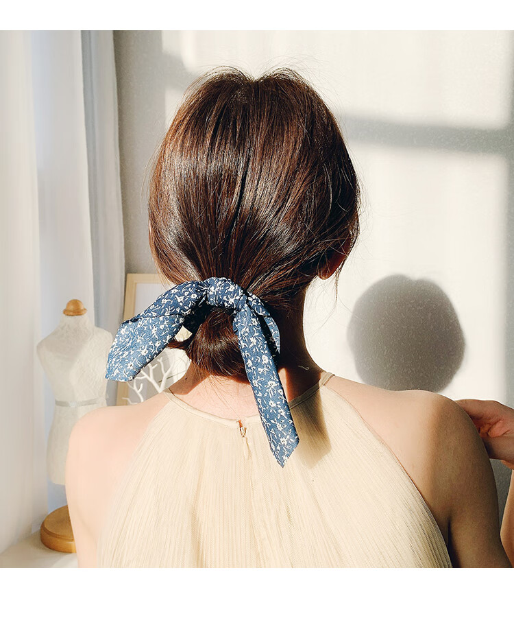 南极人扎头发丝巾女发圈大肠圈丝巾飘带头绳大蝴蝶结发绳碎花头饰马尾