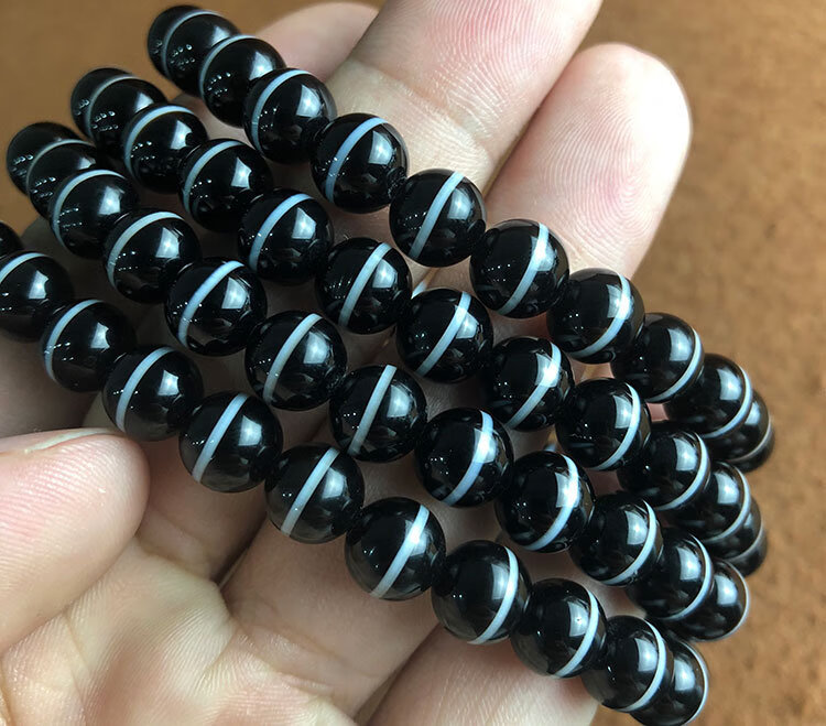 天然一线药师珠108颗佛珠手链 直白线 药师玛瑙缠丝手链圆珠 a8号 8mm